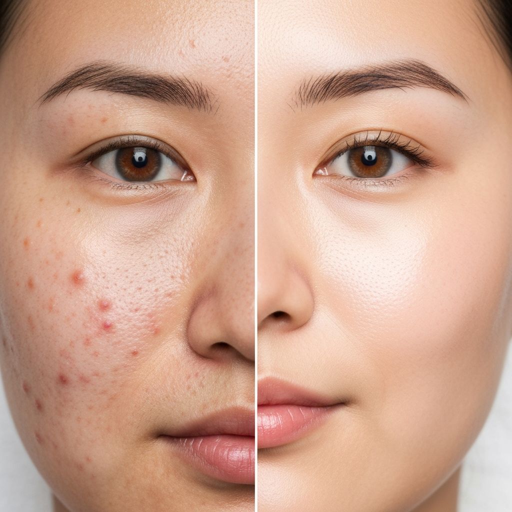 Client before and after Korean facial treatment showing reduced dark spots